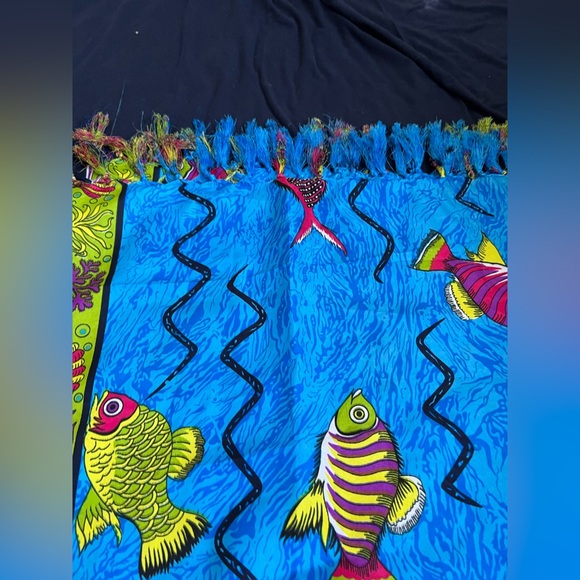 Rima Sxm Sarong blue with fish.  68x40 (doesn’t include tassels in length). - Picture 2 of 4